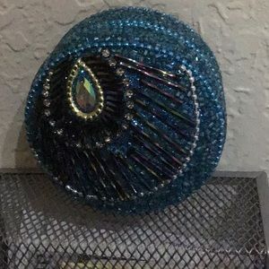 Turquoise peacock trinket tin